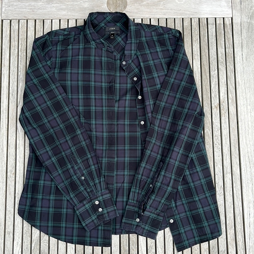 J. Crew perfect plaid button down shirt. Size 14.  Black watch plaid.